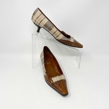 Linea Paolo Womens Brown Leather &amp; Plaid Fabric Kitten Heel Dress Pumps,... - £19.29 GBP