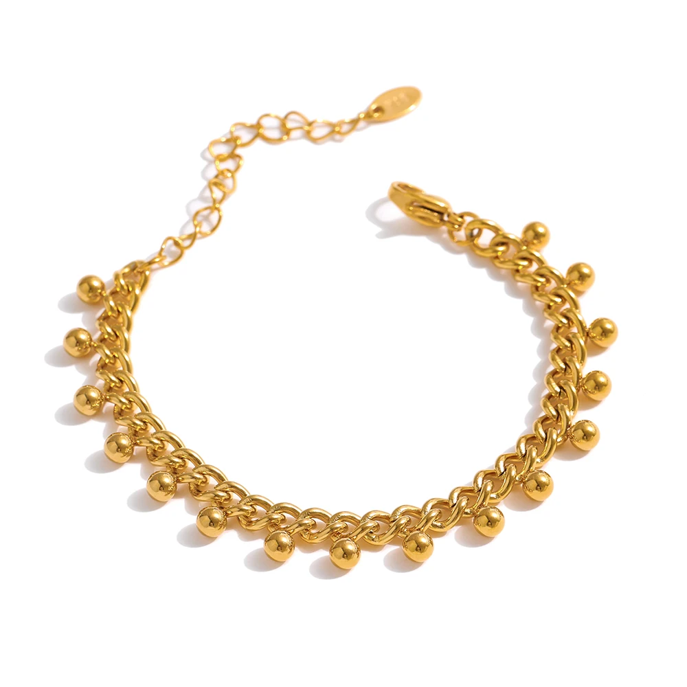 316L Stainless Steel Bead Bracelet for Women Gold Color Metal Trendy 18K Bangle  - £16.52 GBP