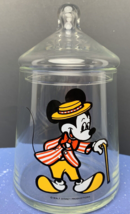 Vintage Mickey Mouse Clear Glass 8&quot; Candy Jar w/ Lid Walt Disney Productions 70s - £15.73 GBP