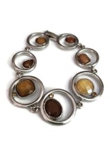 Lia Sophia Silver Tone Abstract Design Circle Discs Brown Sleek Bracelet - £9.39 GBP