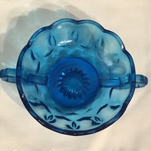 VTG TURQUOISE BLUE GLASS CANDY DISH THUMBPRINT SIDES STAR IN BOTTOM 2 HA... - $14.01