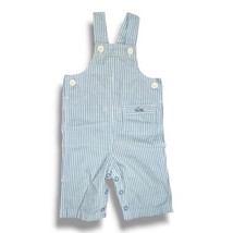 Vintage Lacoste Baby Boy Girl 3-6m Seersucker Overalls Blue Striped Buttons  - £19.94 GBP
