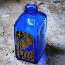 Vtg Square Cobalt Blue Glass Bottle w/Label Harvey Photochemical 777 Replenisher - £63.72 GBP