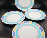 4 Caleca Color Blocks Dinner Plates Vintage Pastel Table Dining Dishes I... - $79.07