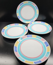 4 Caleca Color Blocks Dinner Plates Vintage Pastel Table Dining Dishes Italy Lot - £61.52 GBP