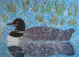 Painting Loon Original Signed Art Bird Lake Pond Realism Cattails Carla Dancey - £20.37 GBP