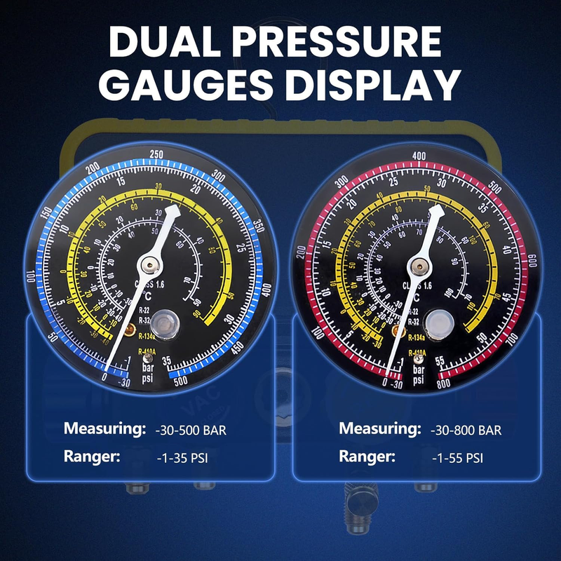 Automotive AC Gauges Set with Hoses,4 Way HVAC Manifold Gauge Set Compatible wit Item image 5