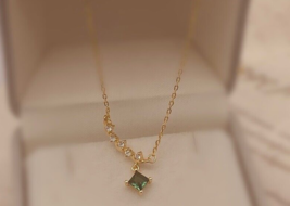 14K Gold Elizabeth Panel Square Necklace, 925 Silver, elegant, gift, green, fine - £42.10 GBP