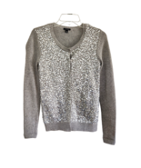 Ann Taylor Embellished Sequined Cardigan Sweater XS Gray Wool Blend 8% C... - £15.24 GBP