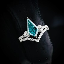 Kite Cut Moissanite Diamond Engagement Ring Set, Kite cut diamond ring gift ring - £199.83 GBP+
