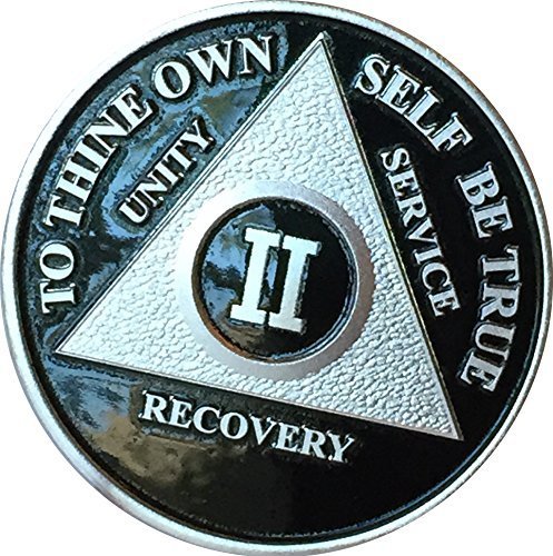 Black & Silver Plated 2 Year AA Alcoholics Anonymous Sobriety Medallion Vinyl Pr