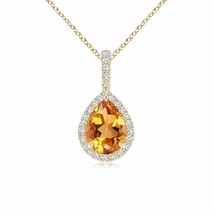 ANGARA Citrine Teardrop Pendant with Diamond Halo in 14K Solid Gold | 18&quot; Chain - £415.25 GBP
