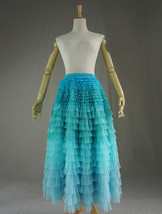 Blue Green Tiered Tulle Skirt Women Custom Plus Size Long Tulle Skirt Outfit