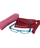 American Girl Doll Blue Glasses in Pink Fleece Case &amp; Hot Pink Wristlet - $17.09