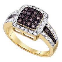 10k Yellow Gold Cognac-brown Color Enhanced Diamond Womens Cluster Square-shape  - £316.02 GBP