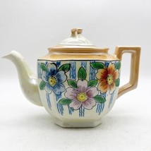 Vintage Lusterware Ceramic Floral Painted Teapot Made in Japan 6.5&quot; Tall - £16.23 GBP