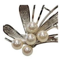 Vtg Japanese Cultured Pearl Cluster Brooch Sterling Silver Ribbon Fashion Pin - £20.01 GBP