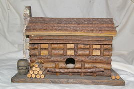 Vintage Home Interiors &amp; Gifts Log Cabin Bird House Wood Decor Homco - £27.37 GBP
