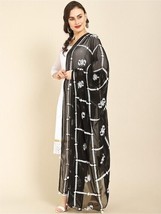Black &amp; Off White Embroidered Dupatta Sawl Chuni Free Shipping - £11.41 GBP