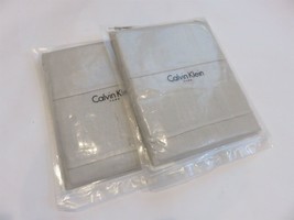 2 Calvin Klein Pojagi Talc Taupe Linen Geometric Stitched euro shams NIP... - $92.11