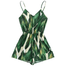 Tropical Leaves Green Romper Jumpsuit Size XL / 12 V-Neck Adjustable Str... - $16.83