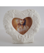 Heart Picture Frame Unglazed Embossed Ceramic Creamy White 4.5W x 4&quot;H  - £7.03 GBP