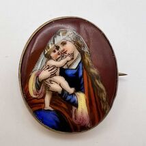 Vintage Women's Jewelry Christian Pin Brooch Gilt Brass Porcelain Virgin... - $148.00