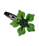 Exotic Daisy Flower Blossom Genuine Green Leather Barrette Hair Clip - £7.80 GBP