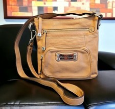 Sophie Caperelli Small Camel Leather Crossbody POCKETS GALORE Bag Purse - $59.39