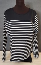 Lands End Womens Pullover Top Black White Stripe Long Sleeve Stretch Sz L 14-16 - £12.74 GBP