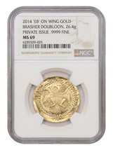 1787 Brasher Doubloon NGC MS69 (2014 Private Issue, &quot;EB&quot; on Wing, .9999 ... - £3,381.75 GBP