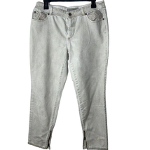 Chicos 1 Platinum Denim Ankle Zip Jeans Womens M Off White Leopard Pocke... - $13.50