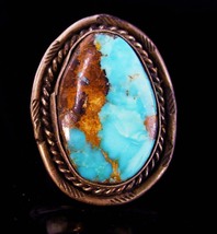Large vintage turquoise Navajo Ring / Vintage gold copper sterling silve... - $395.00