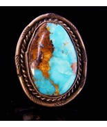 Large vintage turquoise Navajo Ring / Vintage gold copper sterling silve... - £310.31 GBP