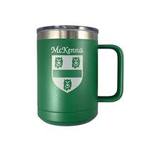 McKenna Irish Coat of Arms Stainless Steel Green Travel Mug with Handle - £21.87 GBP