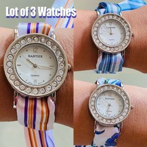 3-Quantity Bantier, Crystal Bezel Dial Scarf band women watches - £22.94 GBP