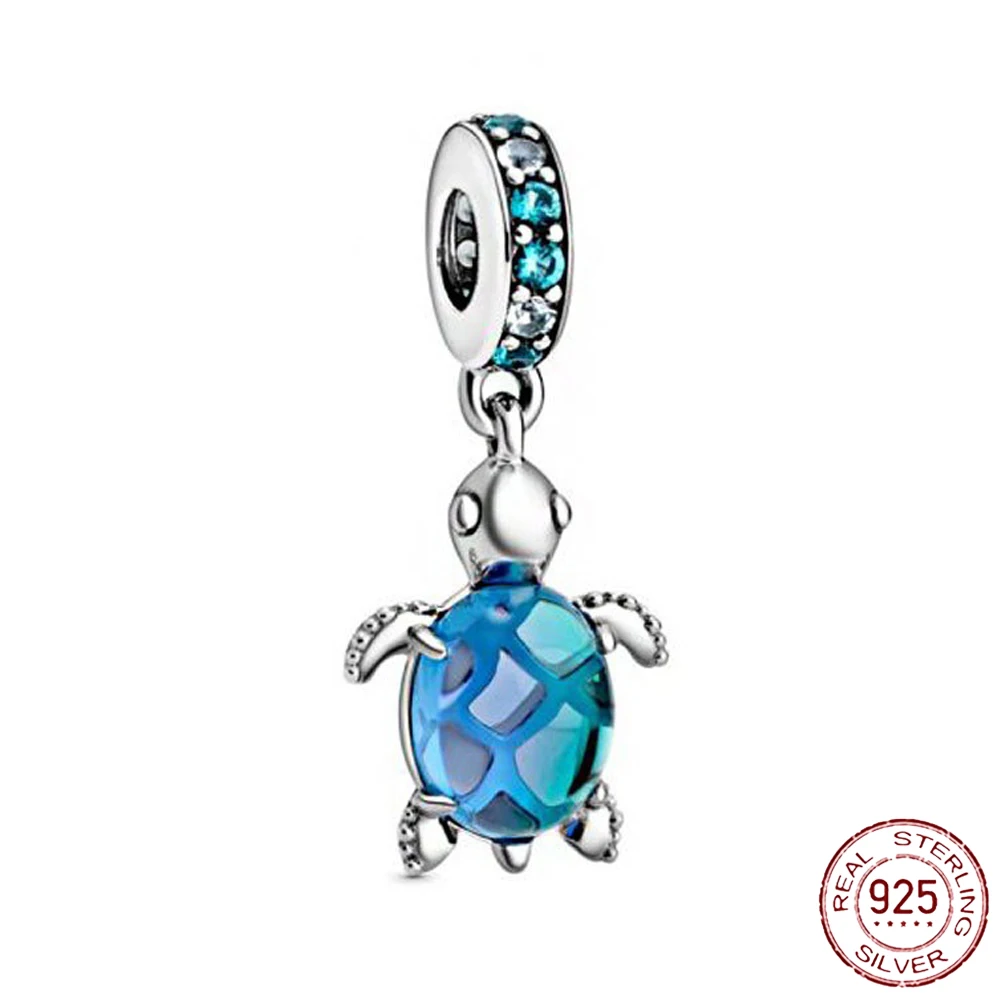 Play 2022 New Ocean Blue Sea Turtle Dangle Bead fit Original Pandora Charms Silv - £23.18 GBP