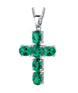 Sterling Silver 4.5 Carats Emerald Cross Necklace - $1,937.30 MXN