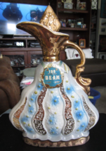 Beam&#39;s 155 Months Blue Floral &amp; Gold Embellished Empty Whiskey Decanter with Box - £30.95 GBP