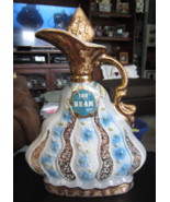 Beam's 155 Months Blue Floral & Gold Embellished Empty Whiskey Decanter with Box - £31.02 GBP