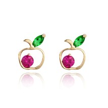 14k Yellow Gold Plated Silver Cubic Zirconia Apple Children Girls Earrings Gifts - £29.23 GBP
