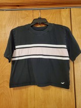 Hollister Womens Small Striped Crop Top Black Short Sleeve Crew Neck T-shirt - £8.75 GBP