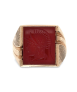 10k Yellow Gold Men&#39;s Genuine Carnelian Warrior Intaglio Ring Size 10 (#... - $18,732.41 MXN