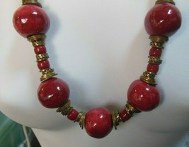 Vintage Massive Heavy Maroon Ceramic Bead Runway Necklace Leather Cord - £50.60 GBP