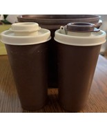 Vintage Tupperware Salt Pepper SET Shaker Flip Top Brown 1329 Almond Lid - £11.71 GBP