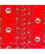 Red Print Christmas Fabric Wamsutta 45&quot; x 36&quot; Wreathes Horns Bells Holly - £13.02 GBP