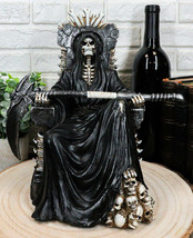 Black Holy Death Grim Reaper Sitting On Skeleton Skull Throne Figurine 1... - £36.44 GBP