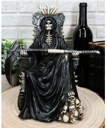Black Holy Death Grim Reaper Sitting On Skeleton Skull Throne Figurine 1... - £36.17 GBP