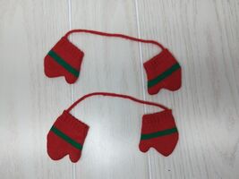 Red green stripe knit mittens Christmas Tree Ornaments 2 pair - $9.36