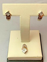 2 Tone 14K WHITE/YELLOW Gold, Princess Cut Diamond Earrings And Pendant - £594.04 GBP